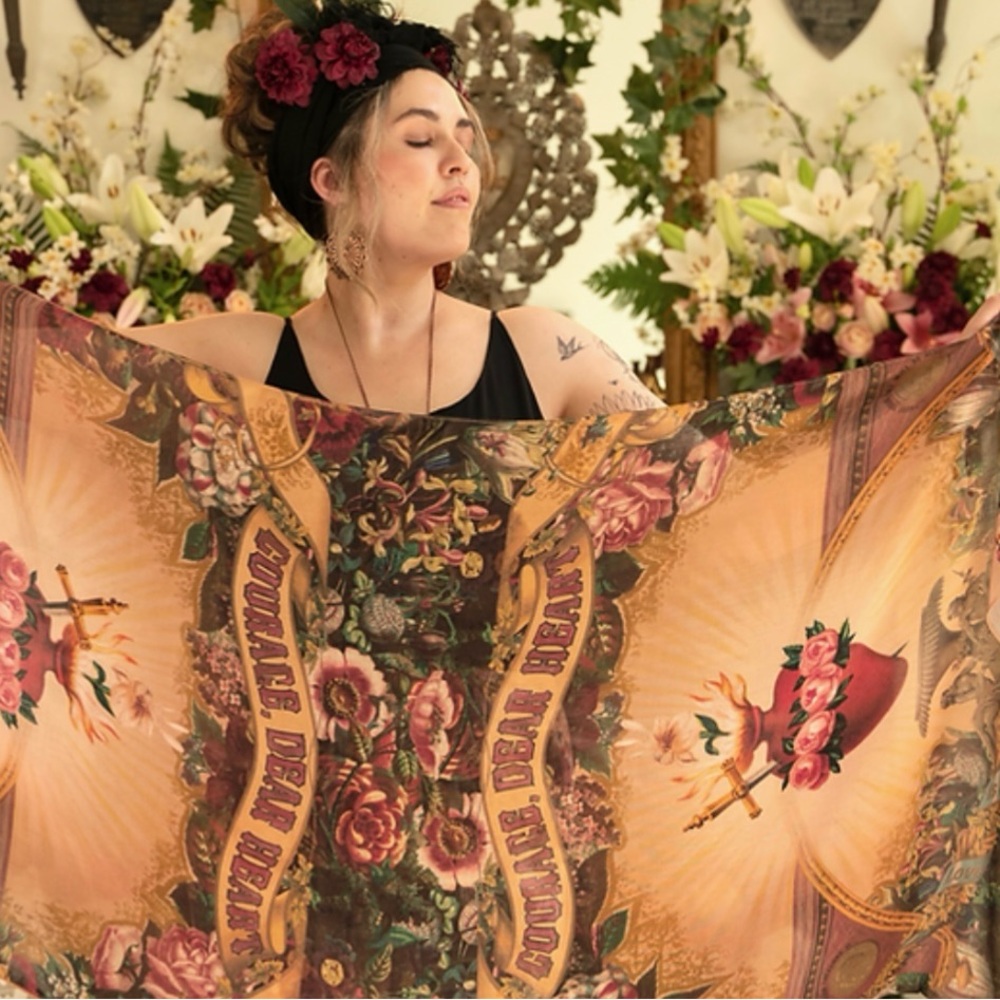 Floral Print Scarf with Text Design